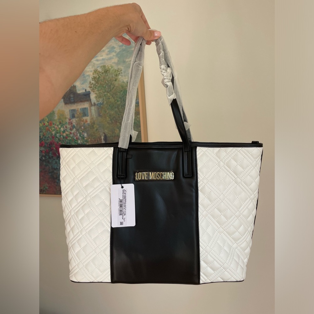 Love Moschino Black and White Quilted Tote